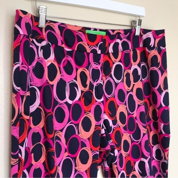 Pappagallo Navy Geometric Funky Circle Scalloped Hem Ankle Pants Women Size 12 - Picture 2 of 12